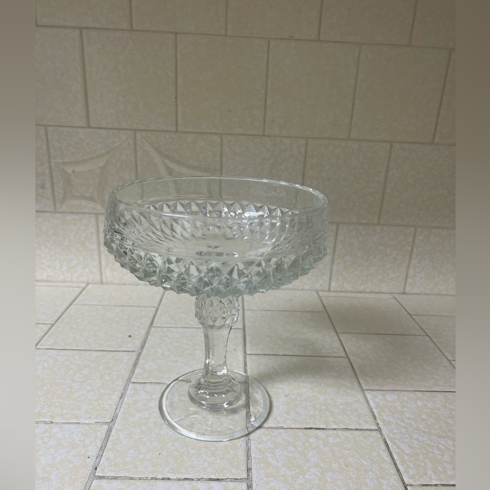 Vintage Tall Diamond Cut Leaded Crystal Footed Candy Dish